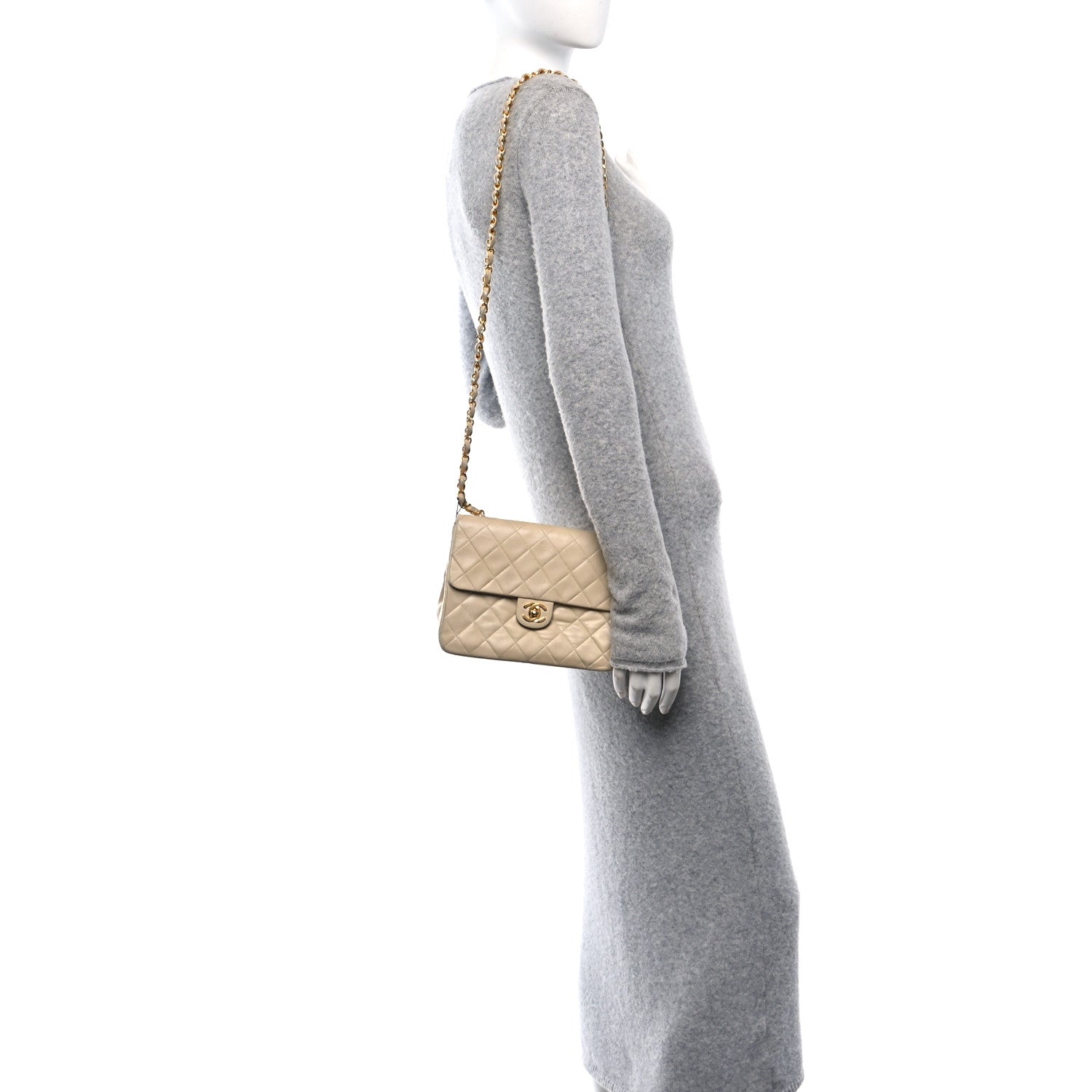 Lambskin Quilted Small Single Flap Beige