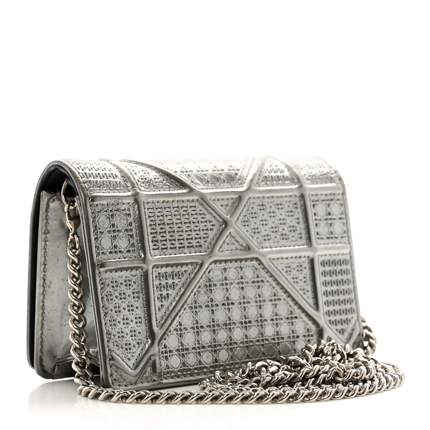 Metallic Patent Micro-Cannage Baby Diorama Flap Bag Silver