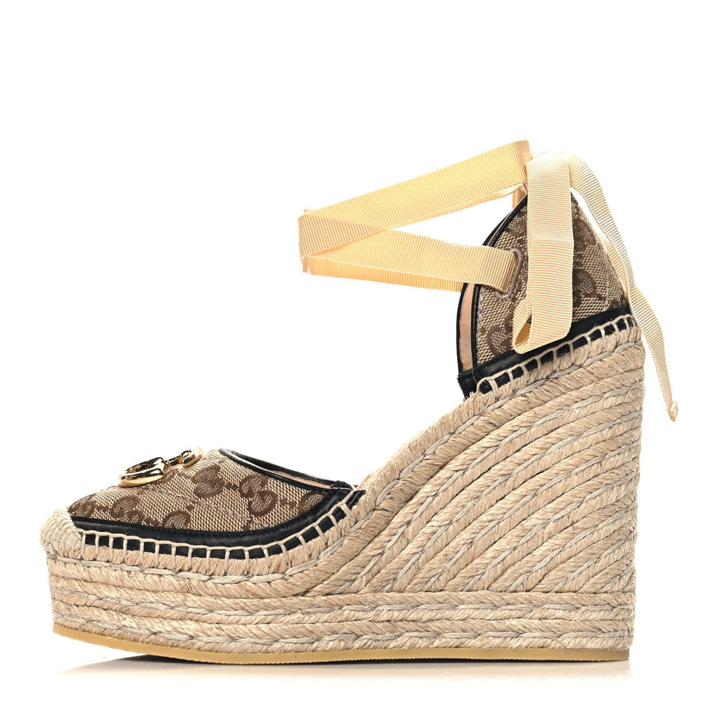 Monogram Matelasse GG Marmont Ankle Wrap Platform 35/120mm Espadrille Wedges 35 Beige Ebony Black Sand Storm