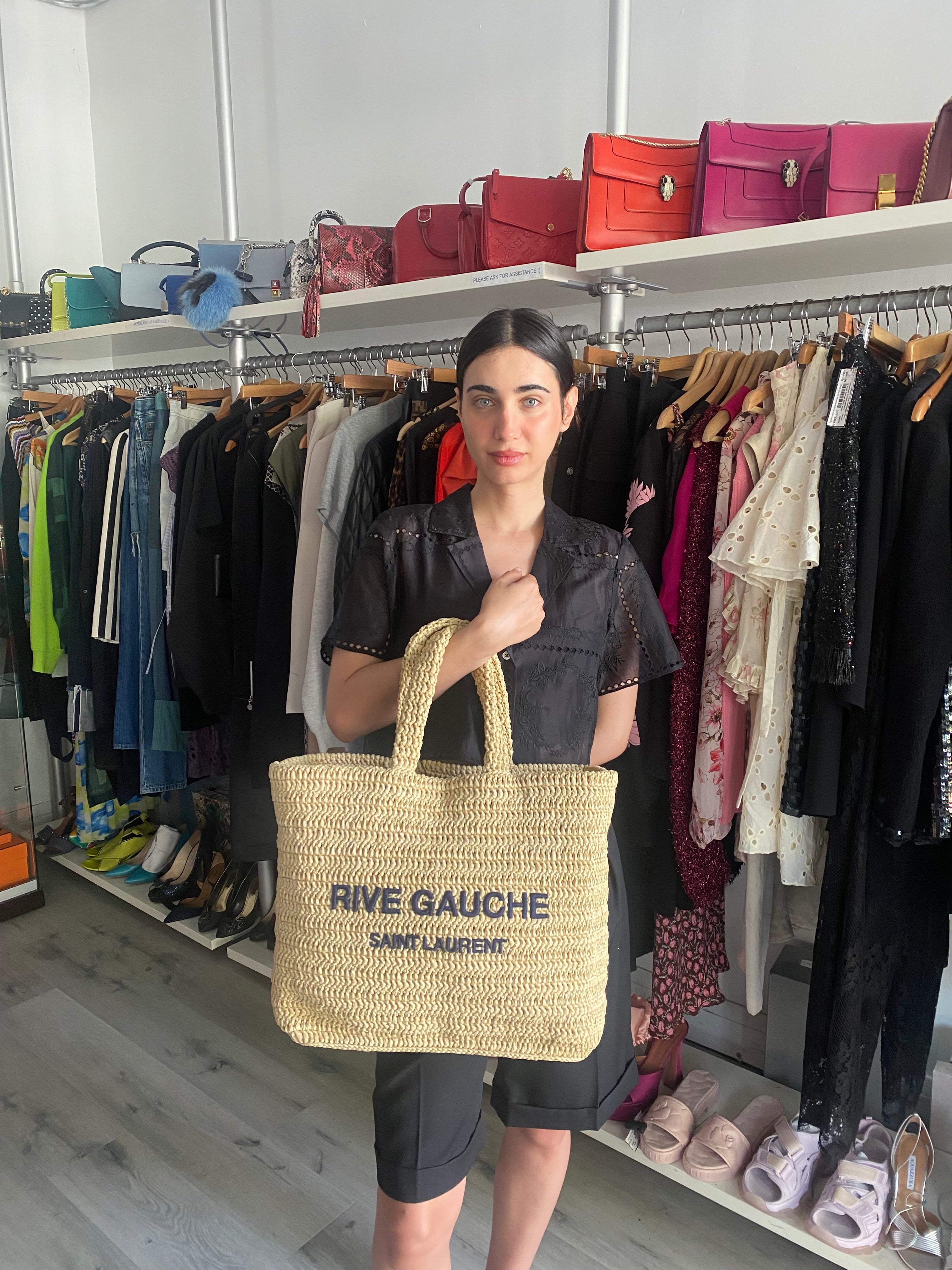Saint Laurent Natural Raffia Rive Gauche Beach Shopping Tote