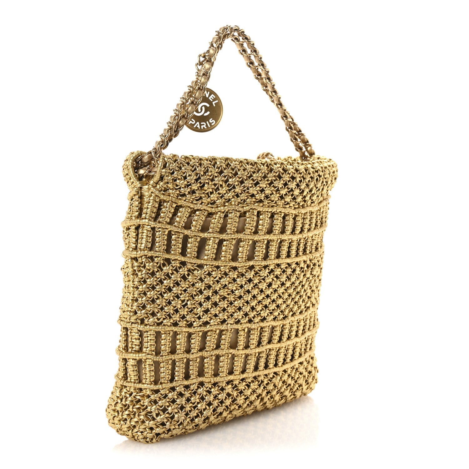 Metallic Calfskin Macrame Mini Chanel 22 Gold