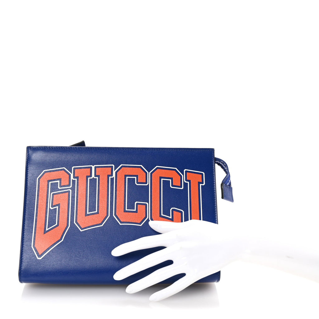 New Shanghai Calfskin Interlocking G Logo Wristlet Pouch Cobalt Blue Orange