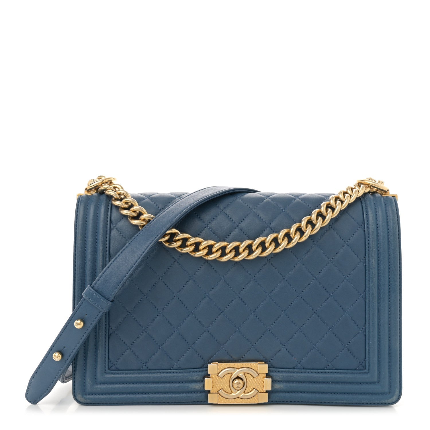 Lambskin Quilted New Medium Boy Flap Dark Blue