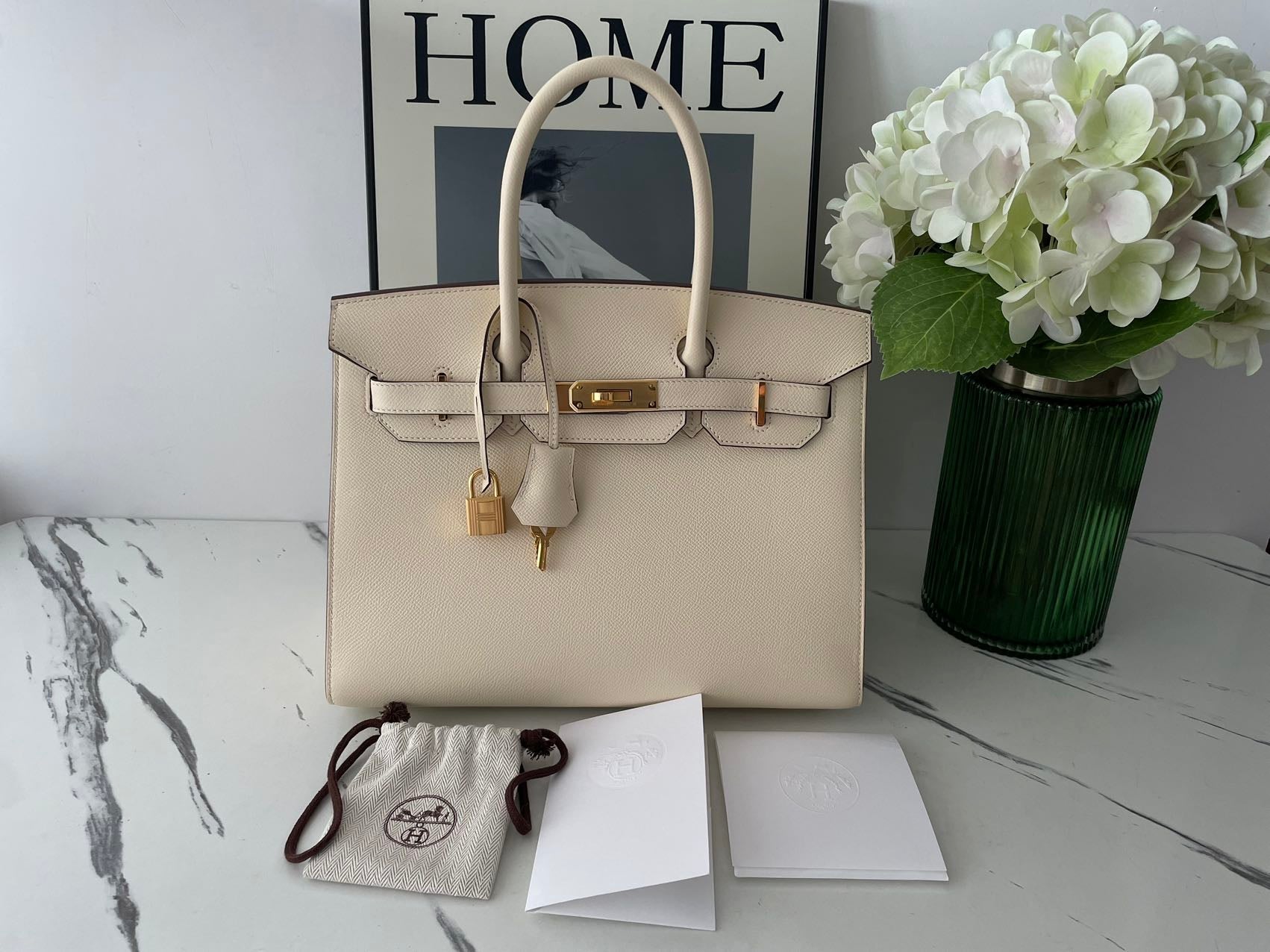 Hermes Birkin Bag 30cm Sellier in Nata Epsom Leather Gold Hardware 2021
