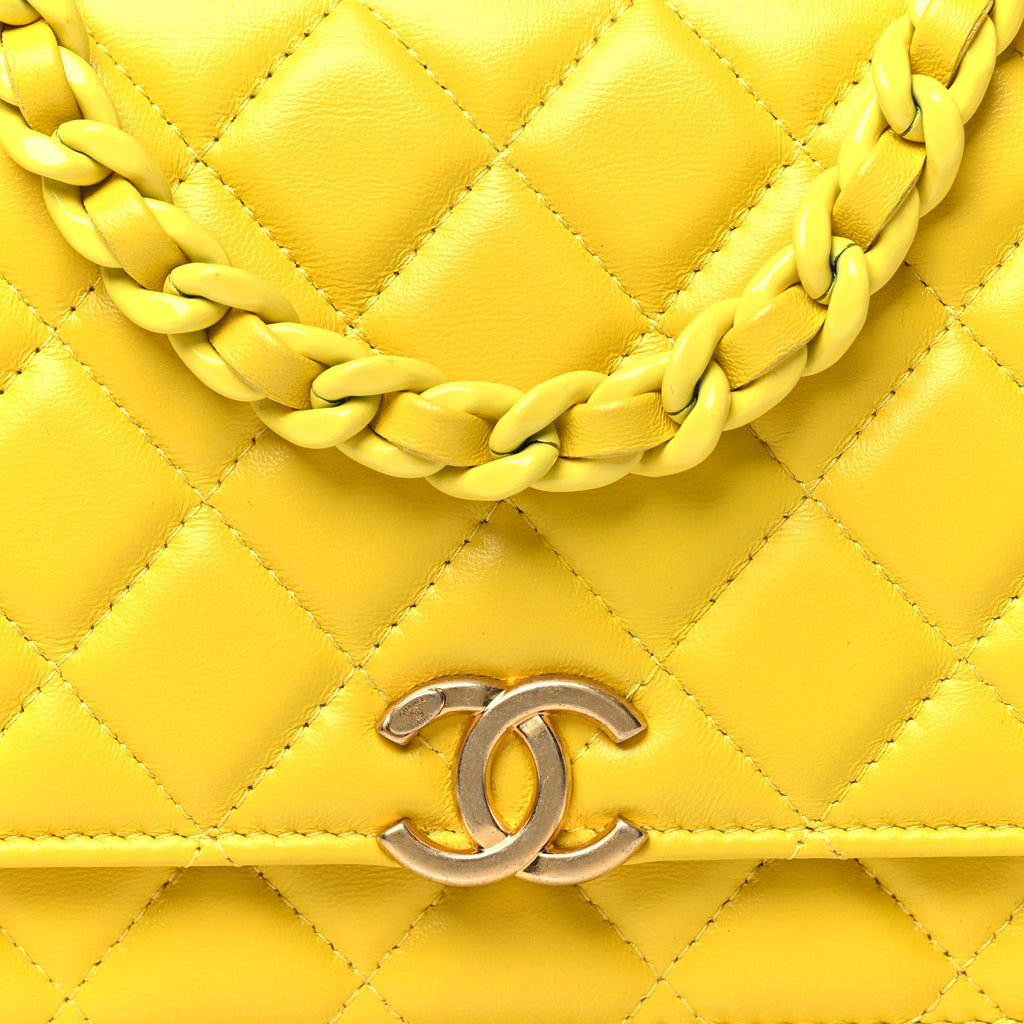 Lambskin Resin Quilted Wallet On Chain WOC Yellow