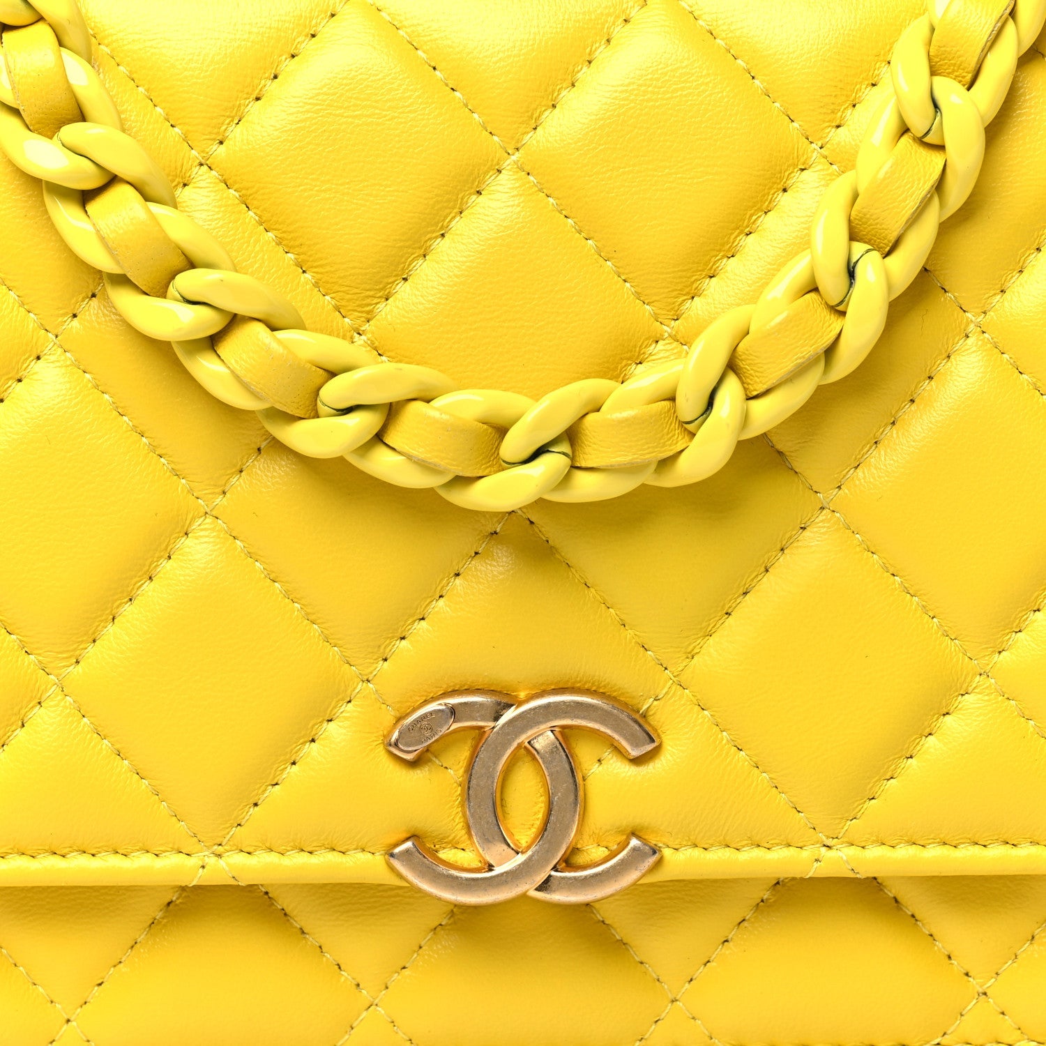 Lambskin Resin Quilted Wallet On Chain WOC Yellow