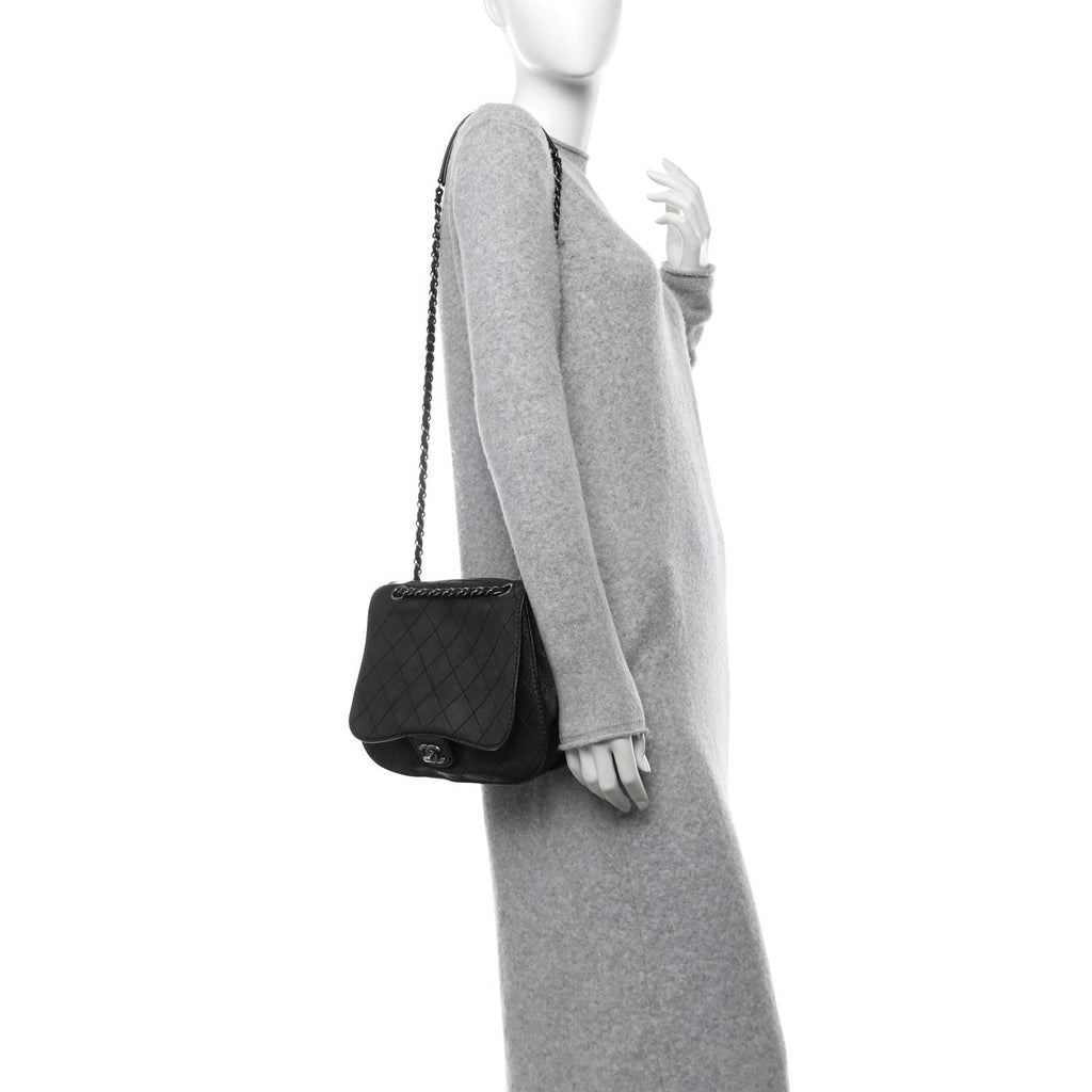 Calfskin Coco Twin Large Flap Black