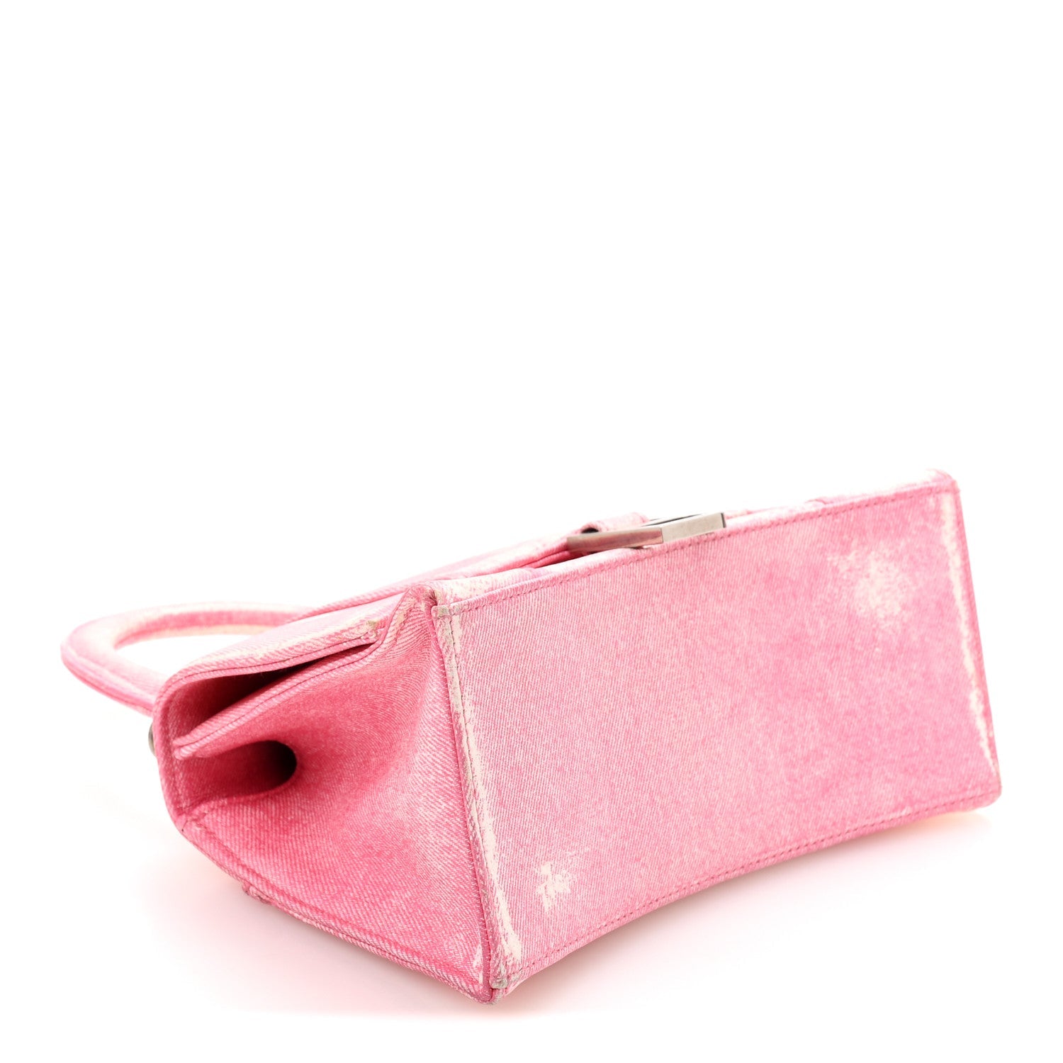 Nappa Denim Printed Small Hourglass Top Handle Bag Denim Pink