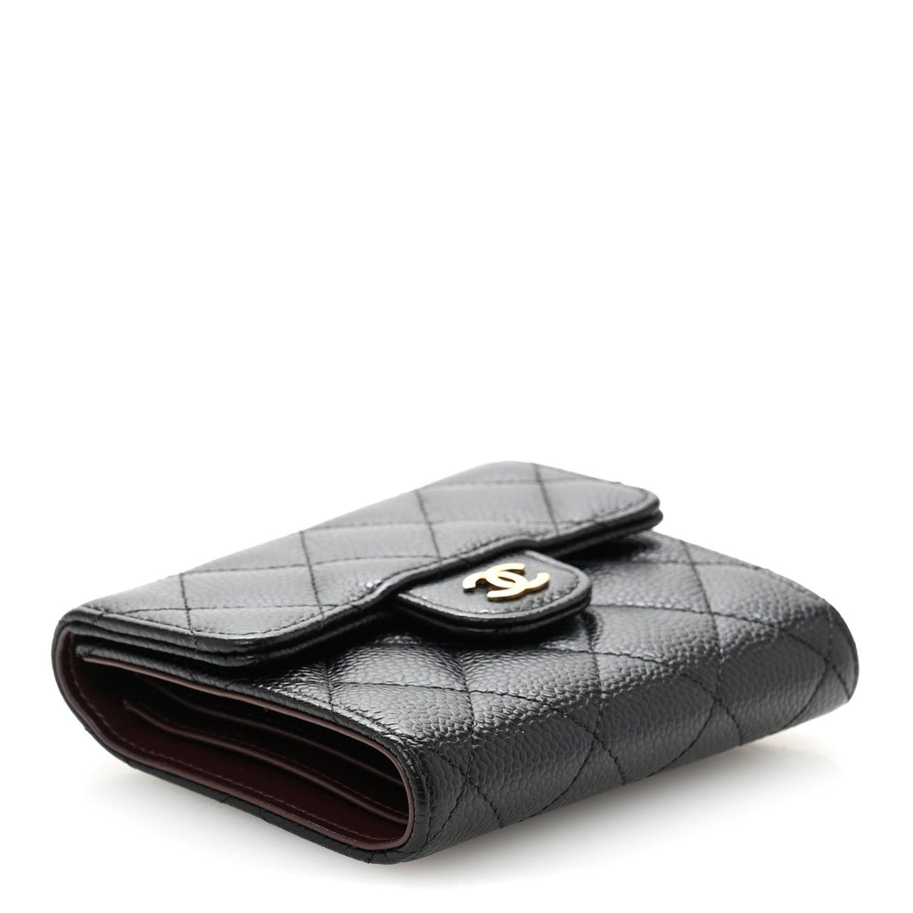 Caviar Quilted Compact Flap Wallet Black