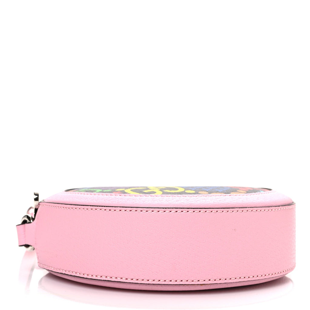 GG Supreme Monogram Psychedelic Round Shoulder Bag Black Multicolor Sugar Pink