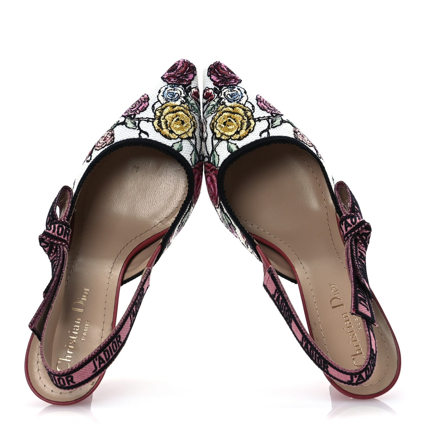 Canvas Florilegio Embroidered Ribbon J'Adior Slingback Pumps 38 White Multicolor