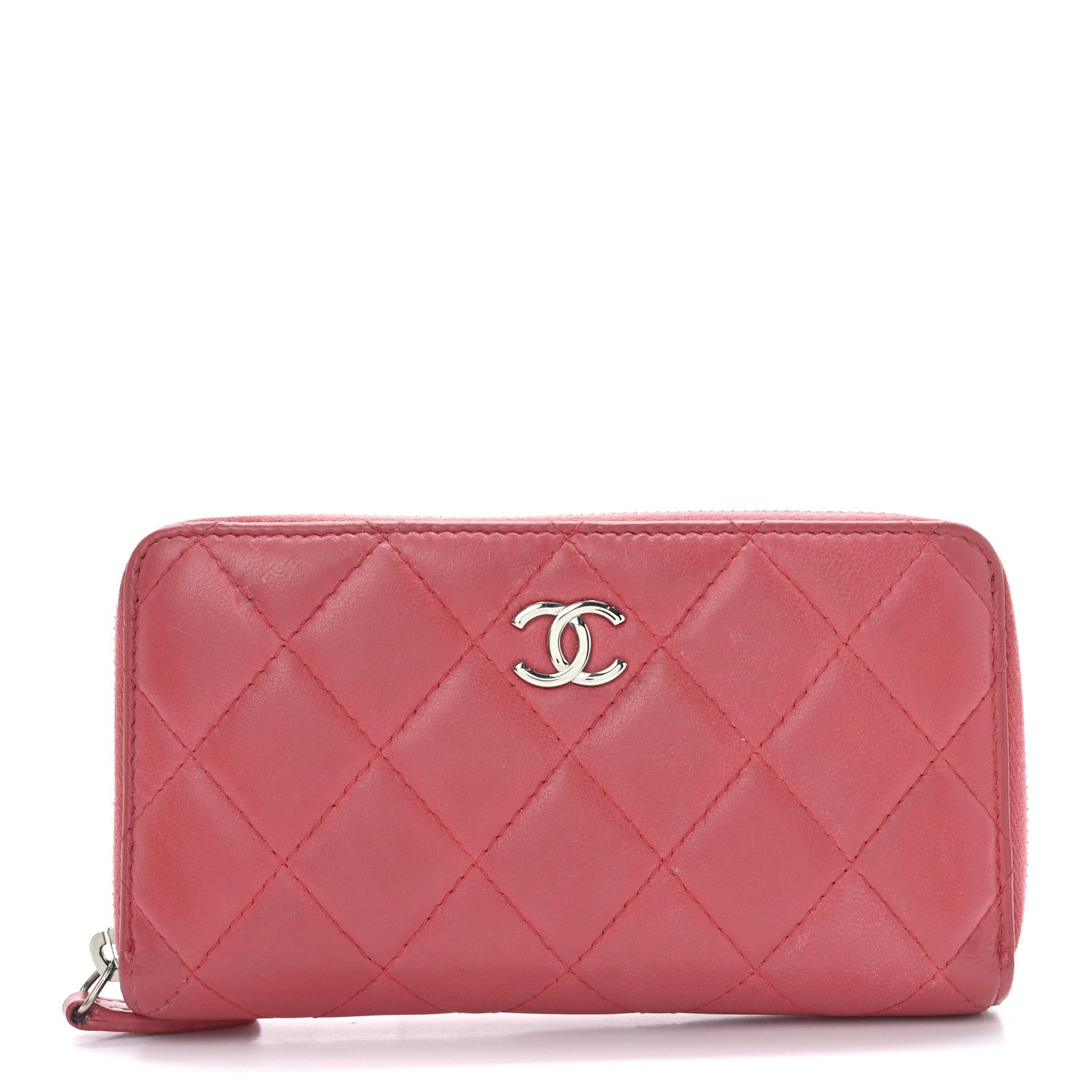 Lambskin Quilted Small Zip Around Wallet Pink