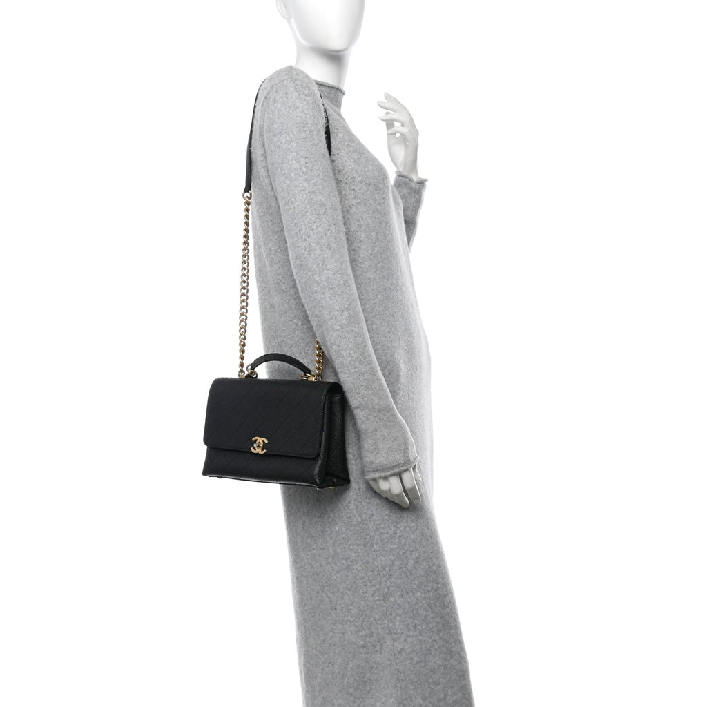 Grained Calfskin Small Stitched Flap Black
