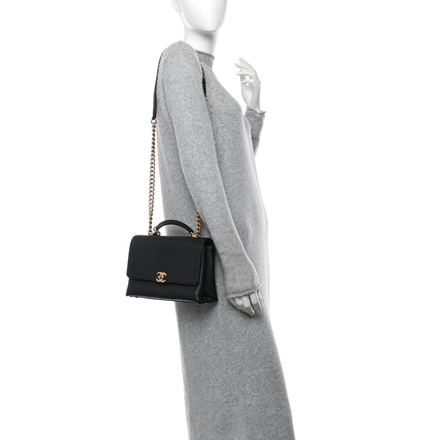 Grained Calfskin Small Stitched Flap Black