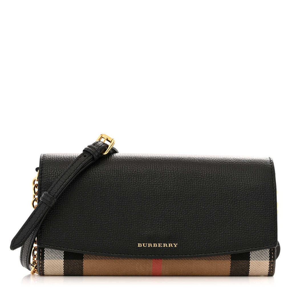 Grainy Calfskin House Check Henley Wallet On Chain Black
