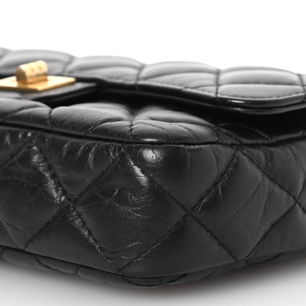 Aged Calfskin Quilted Reissue 2.55 Phone Holder With Chain Black