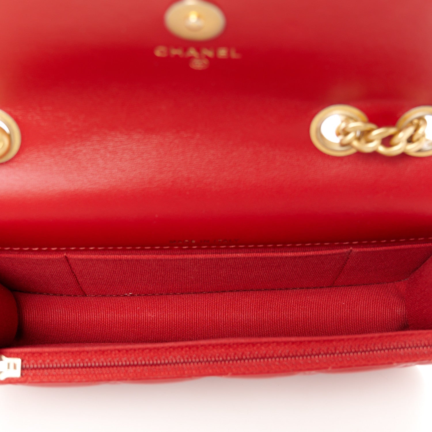 Lambskin Quilted Pillow Crush Flap Phone Holder With Chain Red