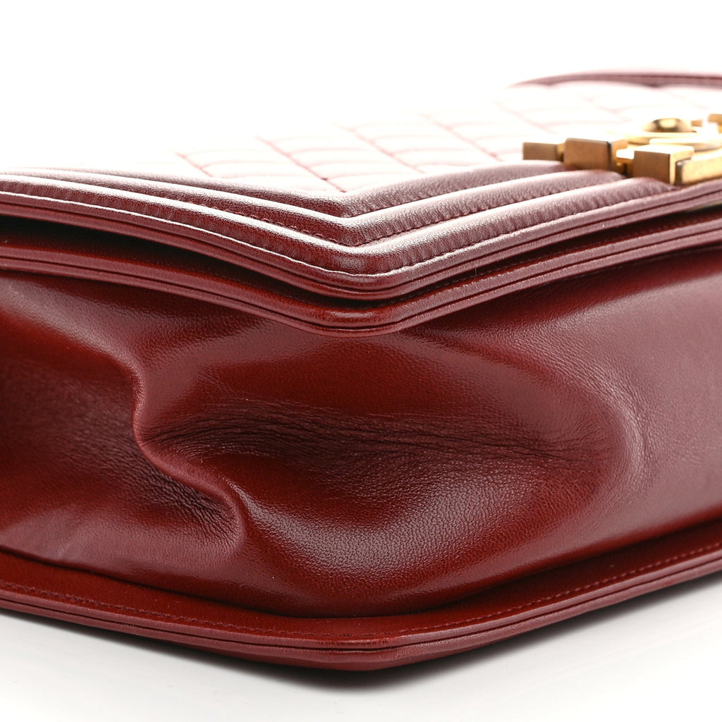 Lambskin Quilted Medium Boy Flap Dark Red