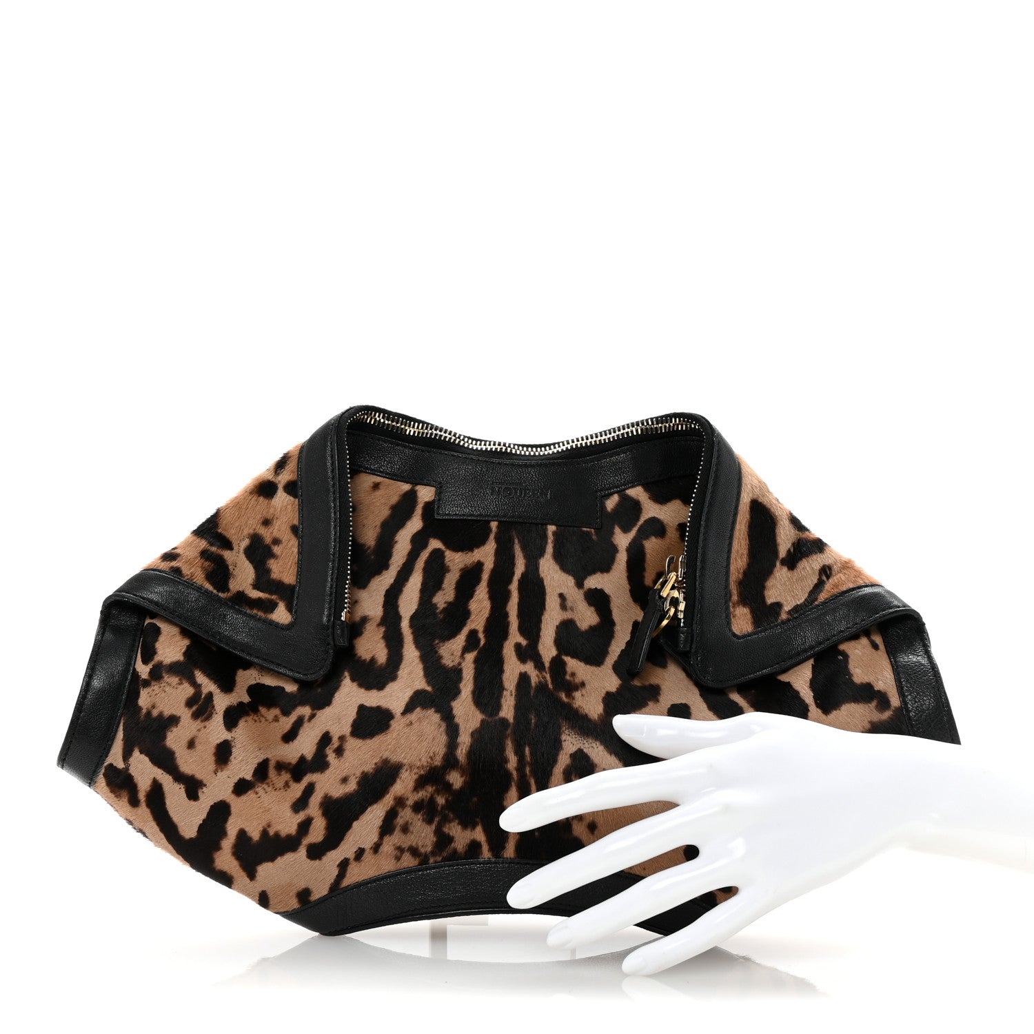 Calf Hair Leopard Print De Manta Clutch Brown Black