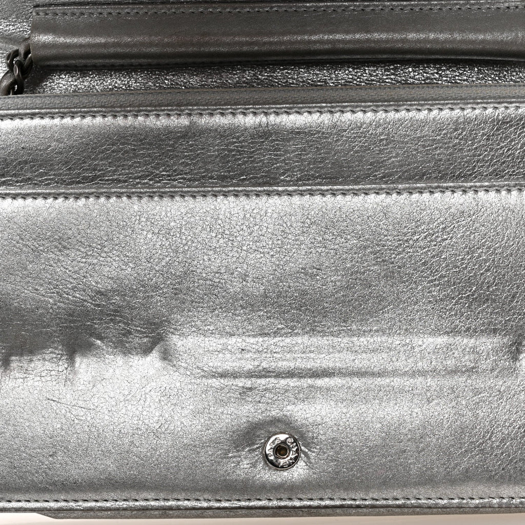 Metallic Galuchat Stingray Lambskin Boy Wallet On Chain WOC Silver