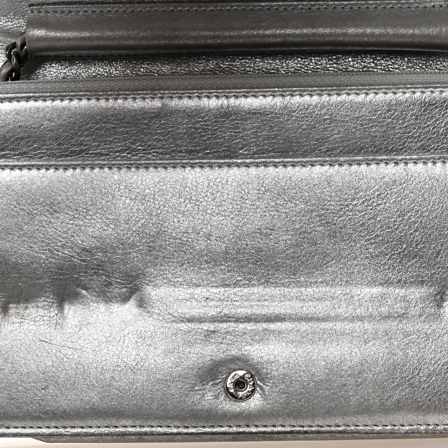 Metallic Galuchat Stingray Lambskin Boy Wallet On Chain WOC Silver