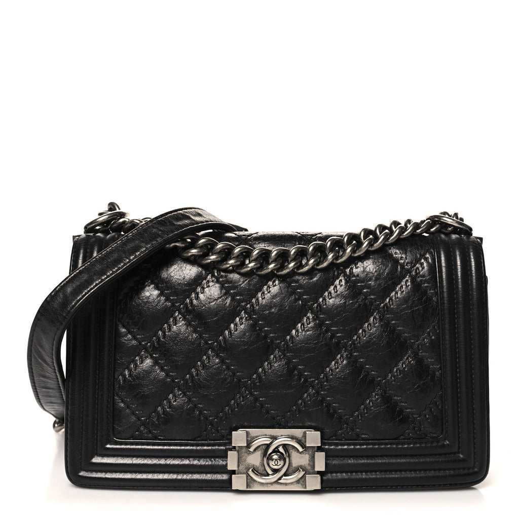 Calfskin Double Stitch Medium Boy Flap Black