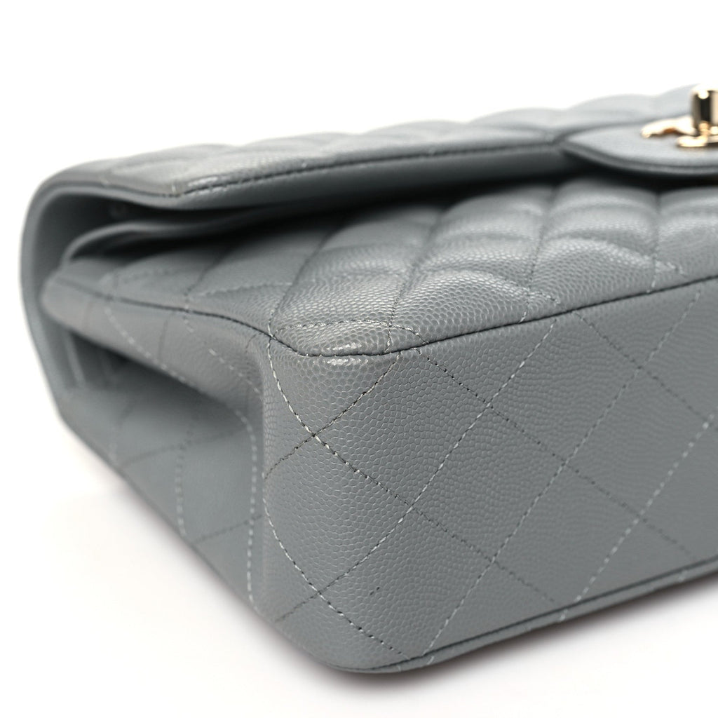 Caviar Quilted Medium Double Flap Grey