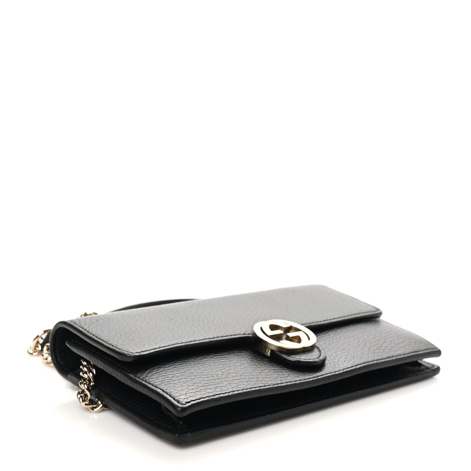 Dollar Calfskin Interlocking G Chain Wallet Black