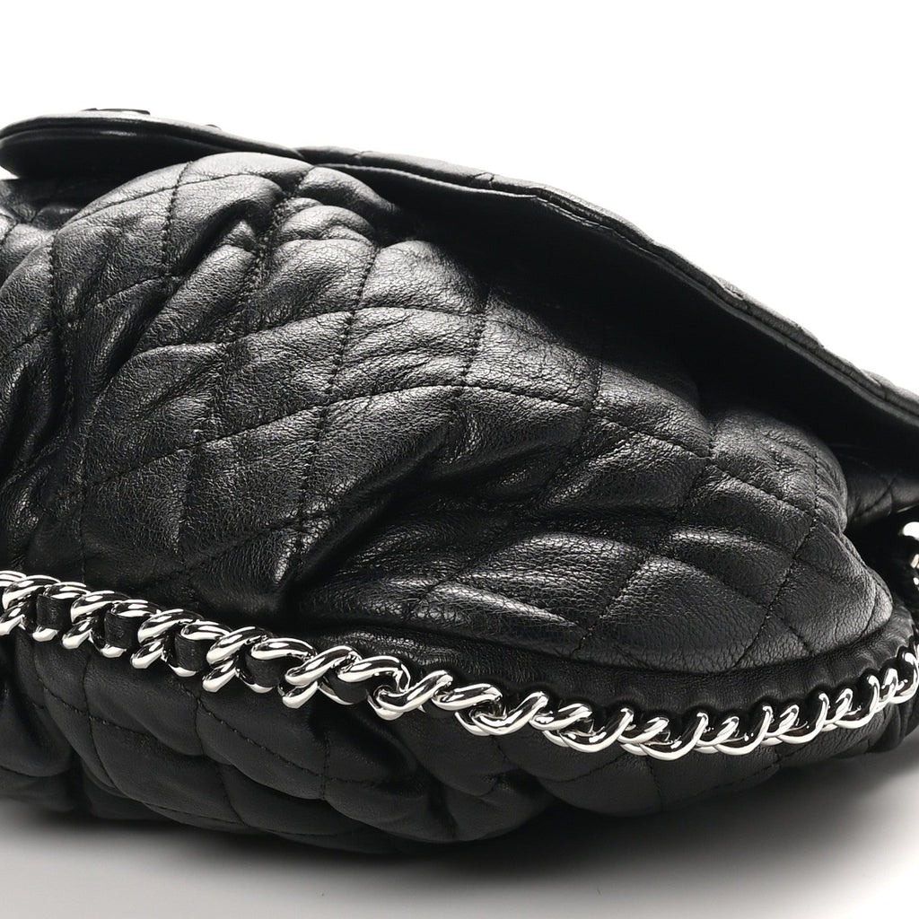 Washed Lambskin Quilted Large Chain Around Messenger Black