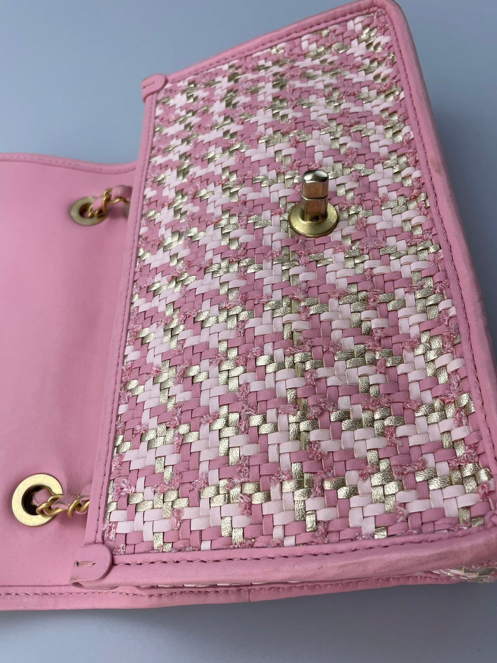 Chanel Classic Single Flap Bag Pink Woven 23C Gold Hardware