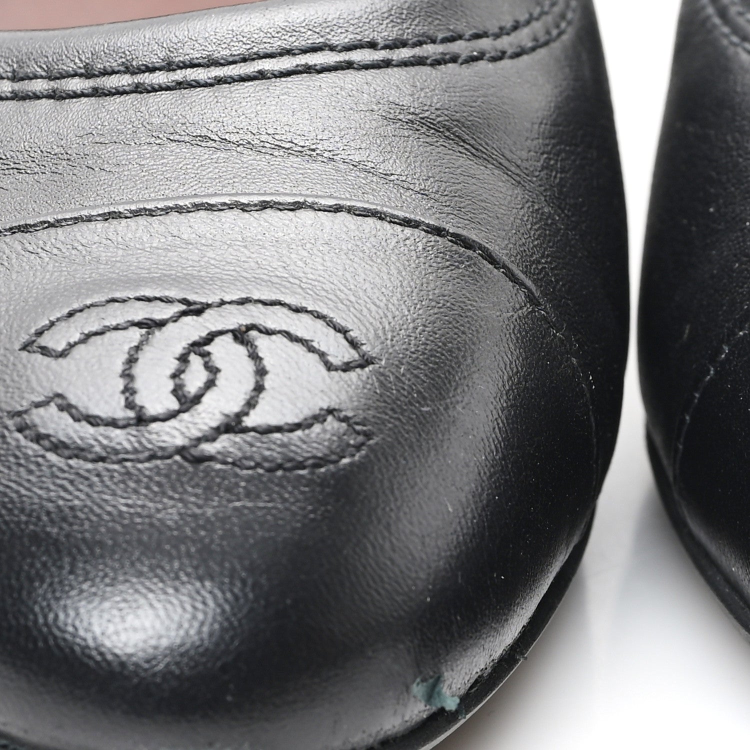 Lambskin Cap Toe CC Uniform Ballerina Flats 38.5 Black