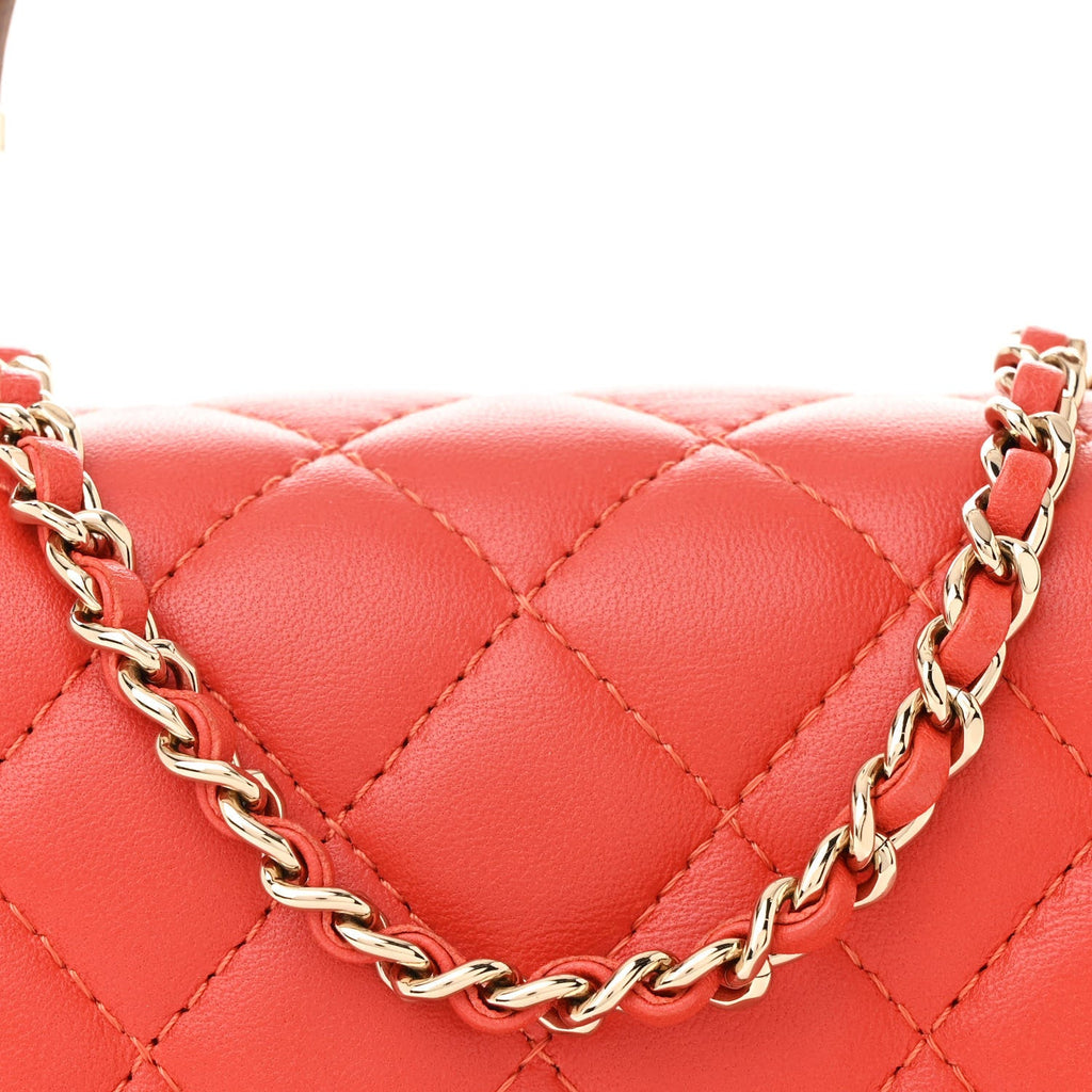 Lambskin Quilted Wood Mini Coco Handle Flap Red