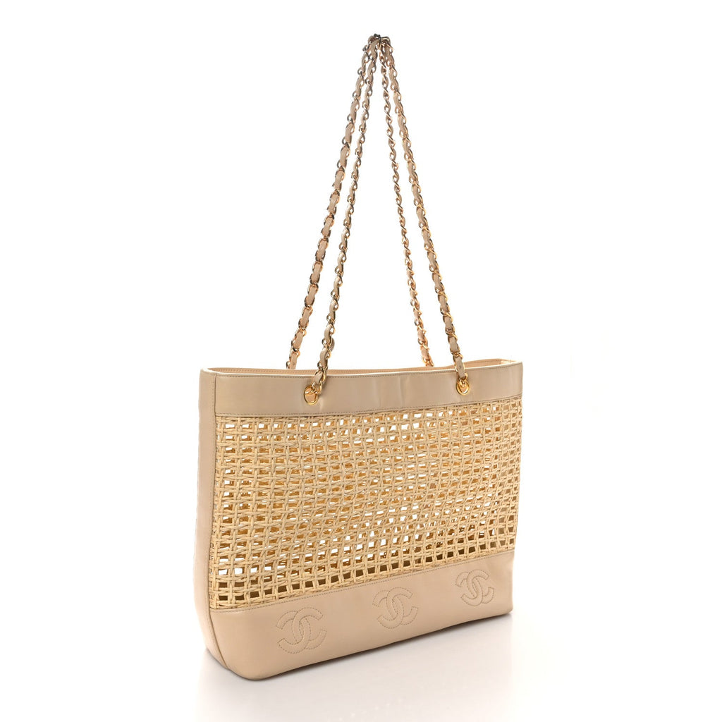 Lambskin Straw CC Tote Beige