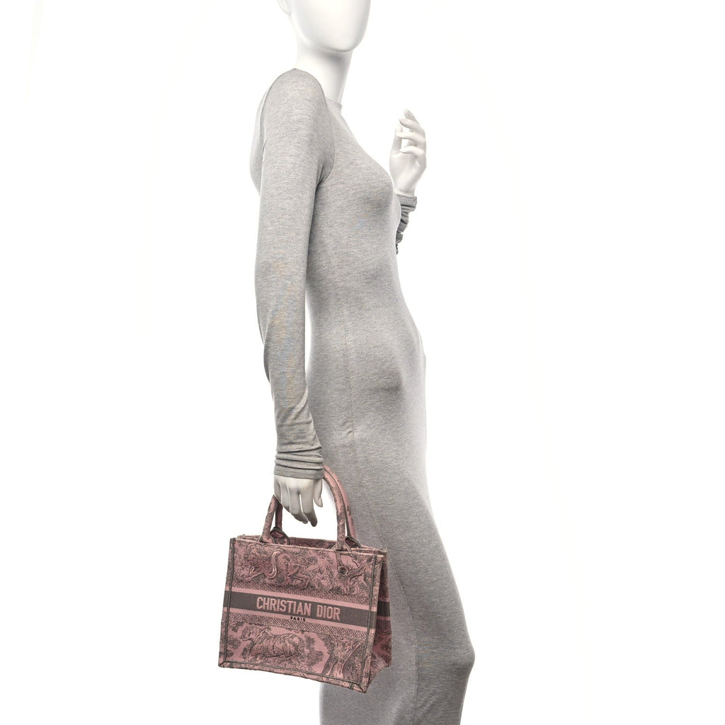 Canvas Embroidered Small Dioriviera Toile De Jouy Book Tote Pink