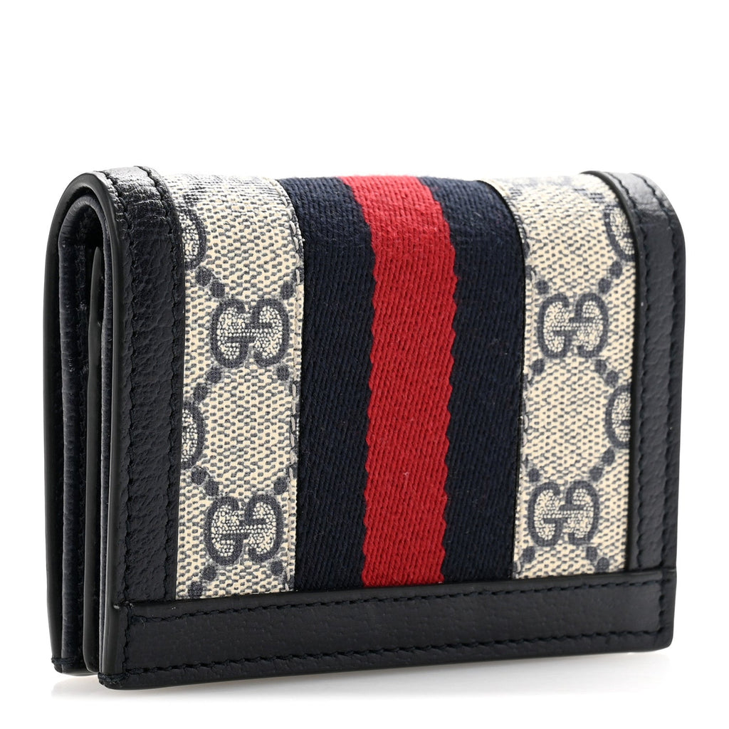 GG Supreme Monogram Textured Dollar Calfskin Web Ophidia  Case Beige Blue