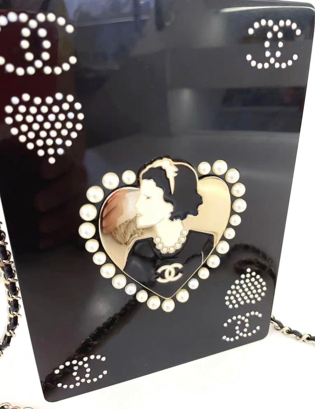 CHANEL Plexiglass Pearl Playing  Casino Minaudiere Clutch Black Gold