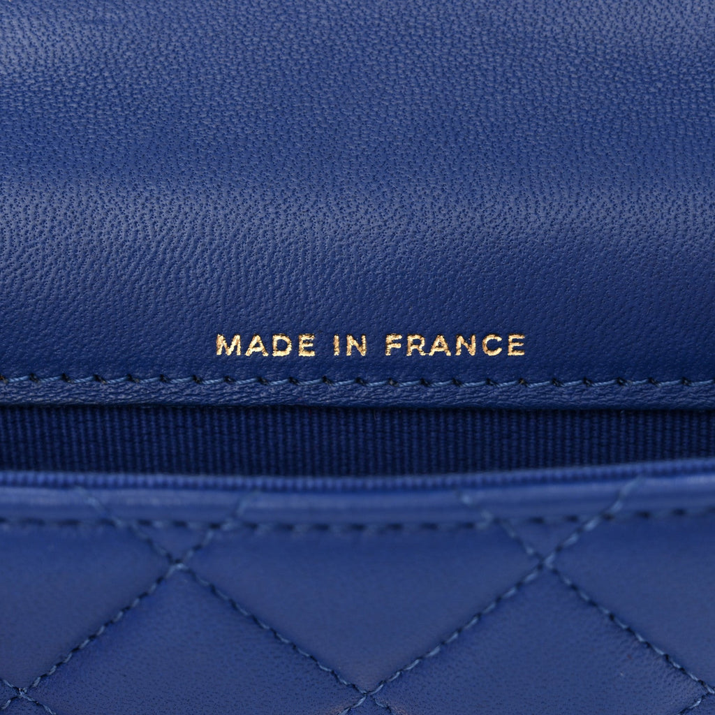 Lambskin Quilted Top Handle Flap Coin Purse With Chain Blue