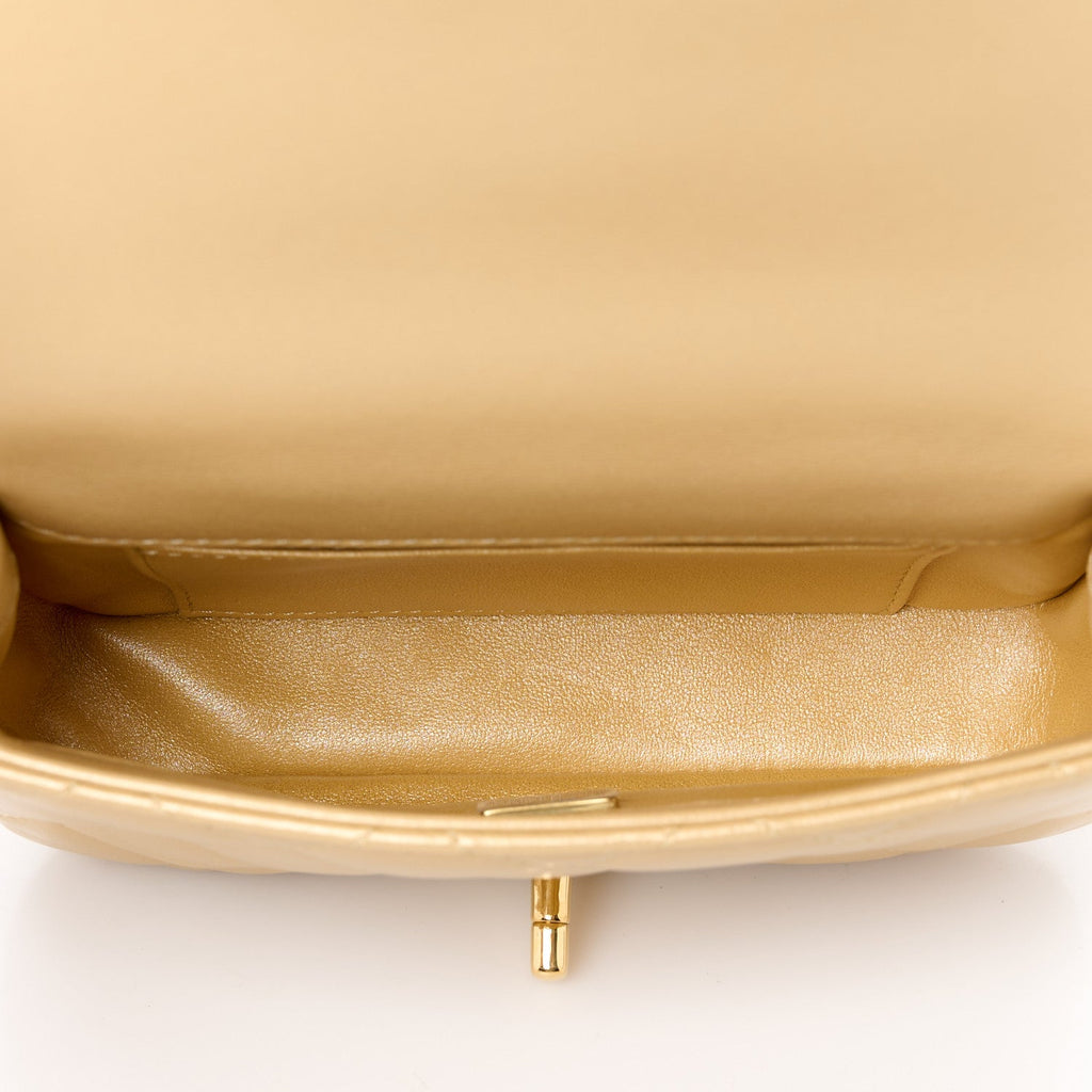 Metallic Lambskin Resin Quilted Top Handle Mini Flap Gold