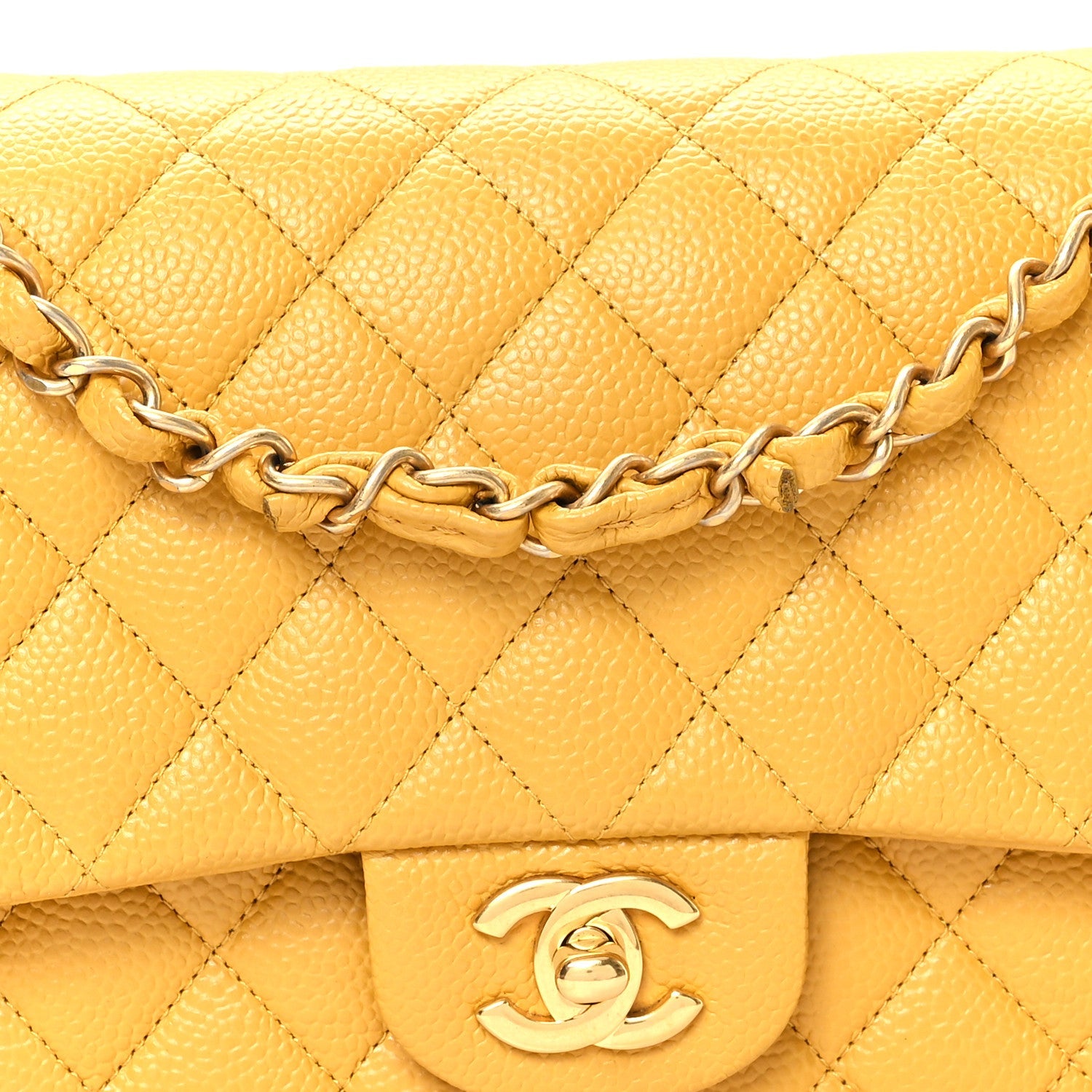 Caviar Quilted Medium Double Flap Yellow