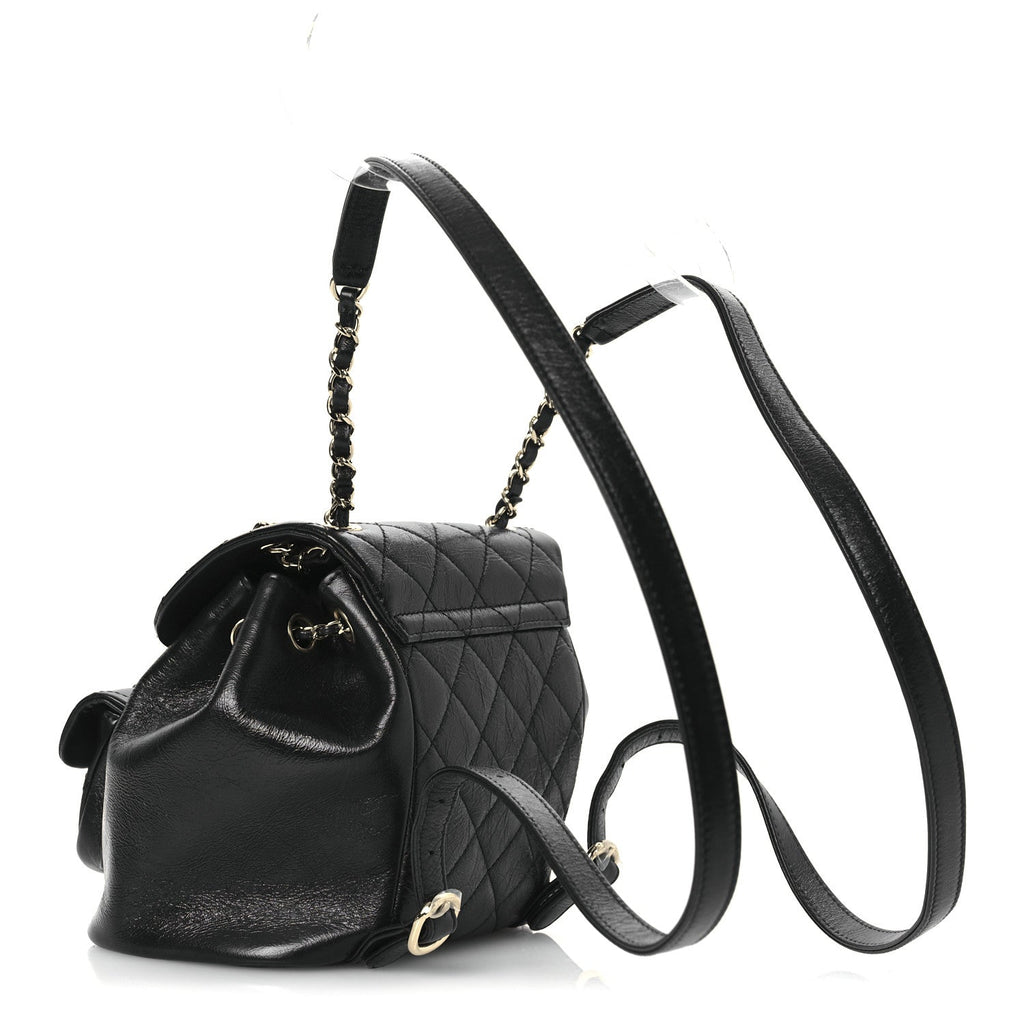 Lambskin Quilted Small Duma Drawstring Backpack Black