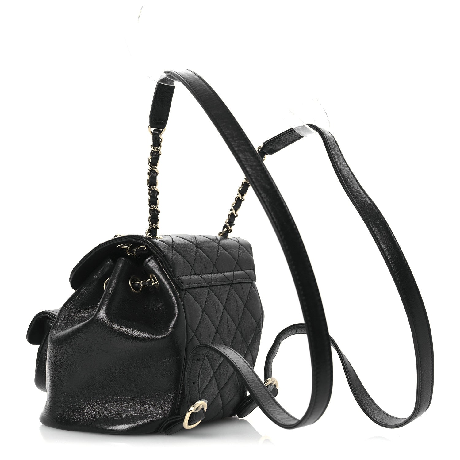 Lambskin Quilted Small Duma Drawstring Backpack Black