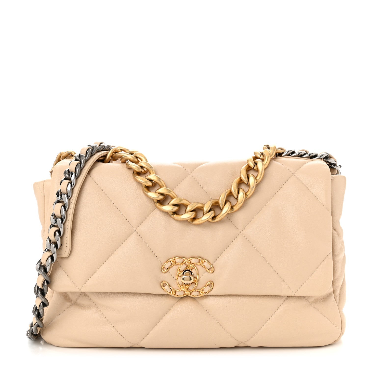 Lambskin Quilted Large Chanel 19 Flap Beige