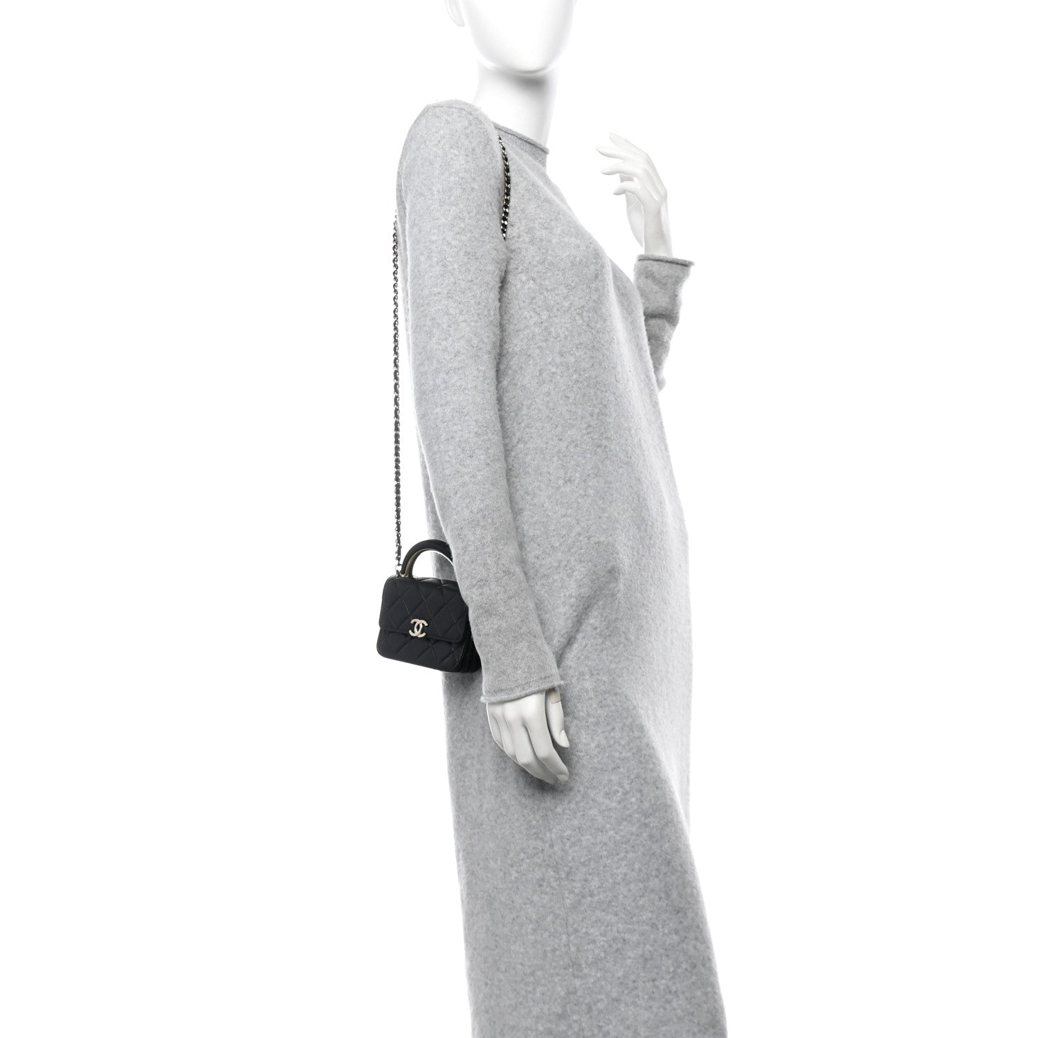 Lambskin Quilted Top Handle Flap Clutch With Chain Black