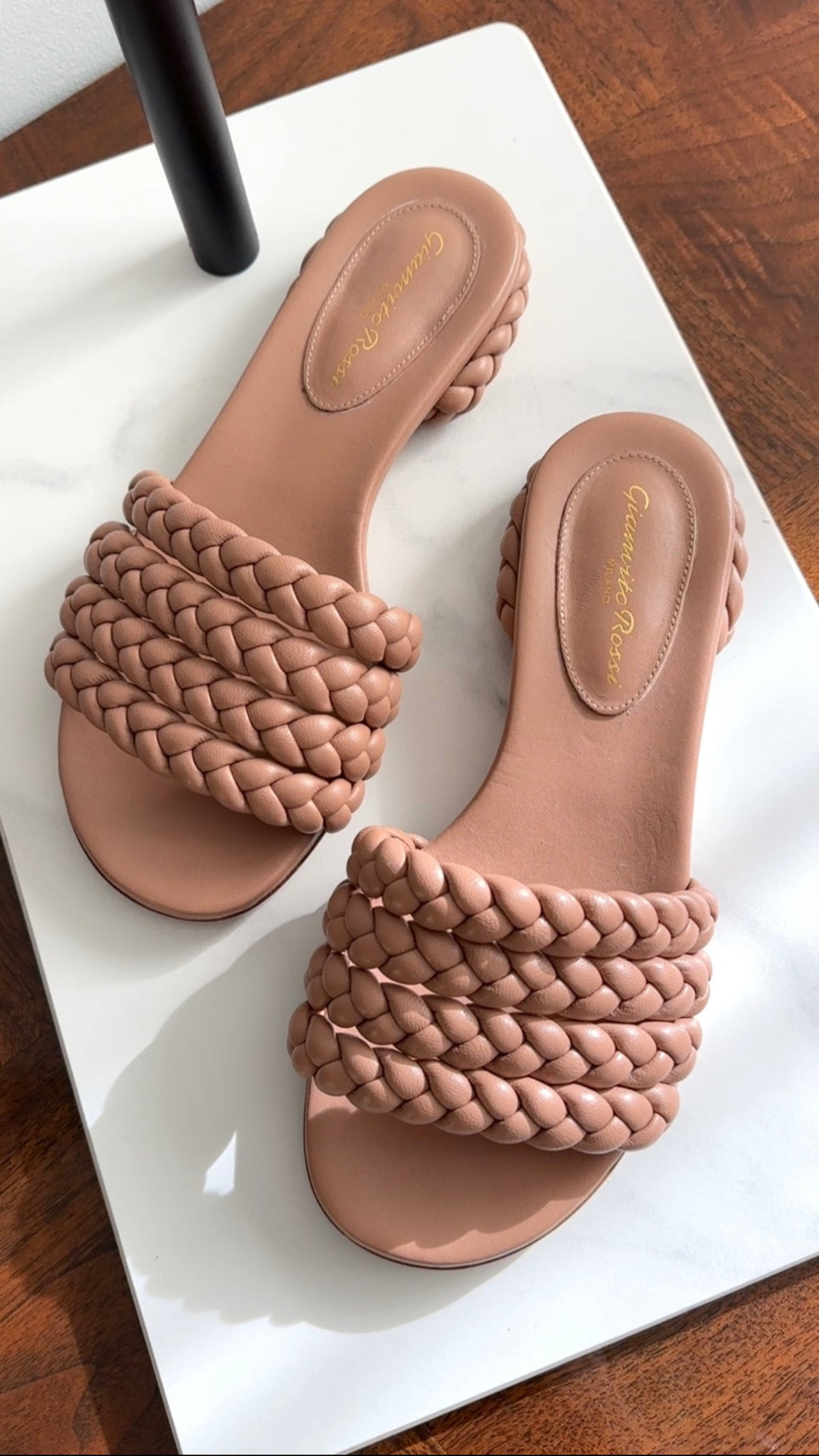Gianvito Rossi Nude Braided Leather Flat Slide Sandals - 36 (fits EU37)