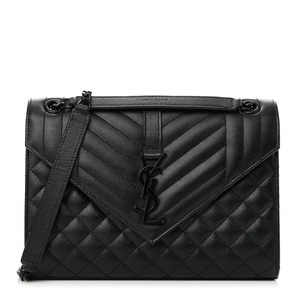 Grain De Poudre Textured Mixed Matelasse Triquilt Medium Monogram Monochrome Satchel Black