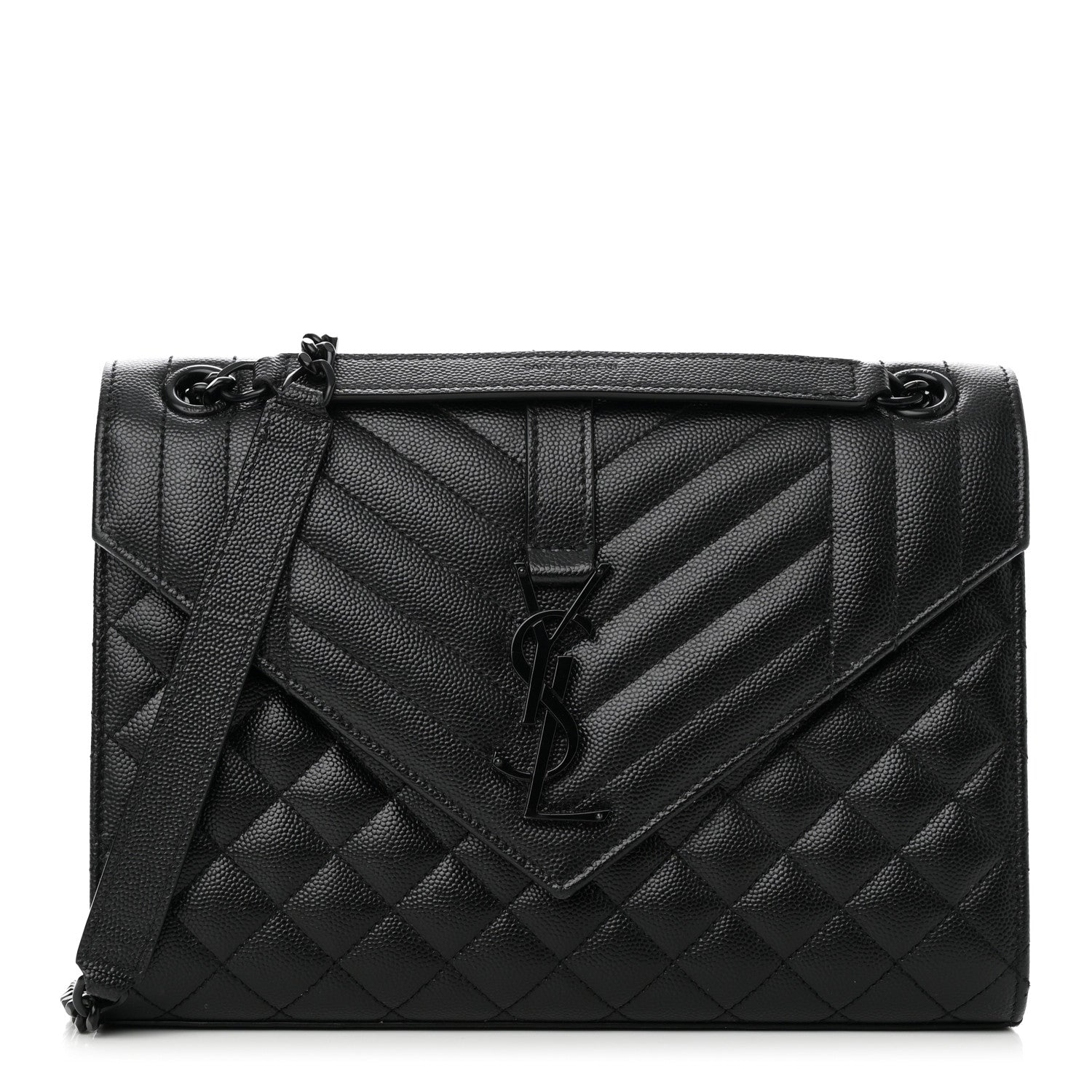 Grain De Poudre Textured Mixed Matelasse Triquilt Medium Monogram Monochrome Satchel Black