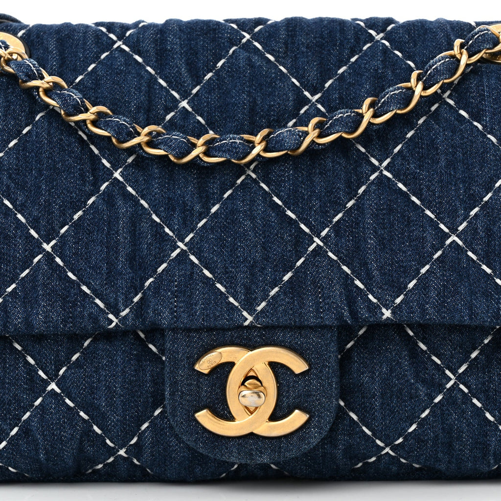 Denim Quilted Medium Denim Trip Single Flap Blue