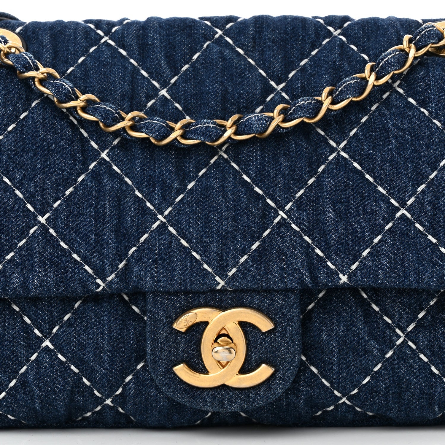 Denim Quilted Medium Denim Trip Single Flap Blue