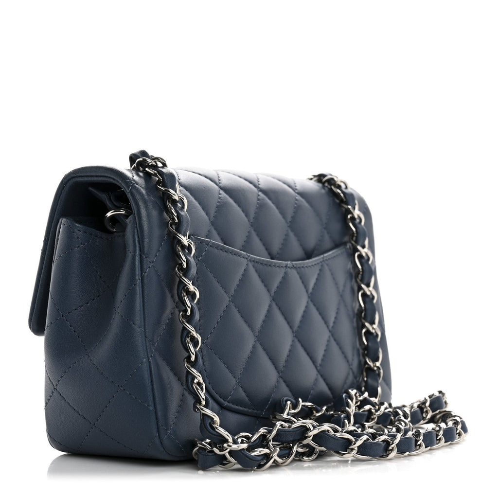 Lambskin Quilted Mini Rectangular Flap Blue