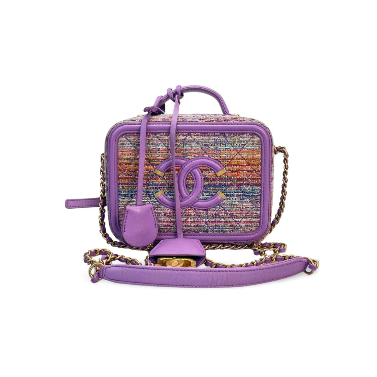 Chanel Tweed Vanity Case Bag with Gold Hardware Small Multi-Color